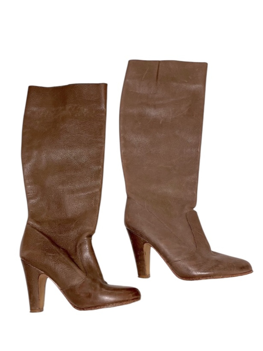 Aldo Knee-high Women’s Light Brown Tan Leather Almond Toe Slip On Heels Boots 39